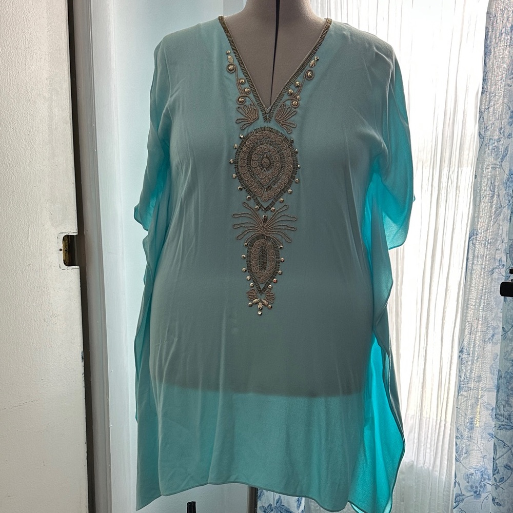 Lilly Pulitzer Aqua Embroidered Tunic